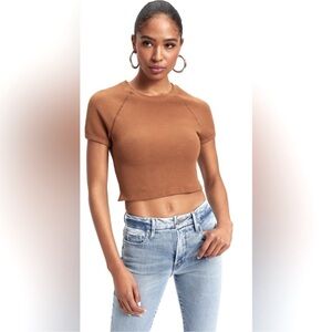 GOOD AMERICAN Thermal Short Sleeve Crop Top Rust Brown Color Size L